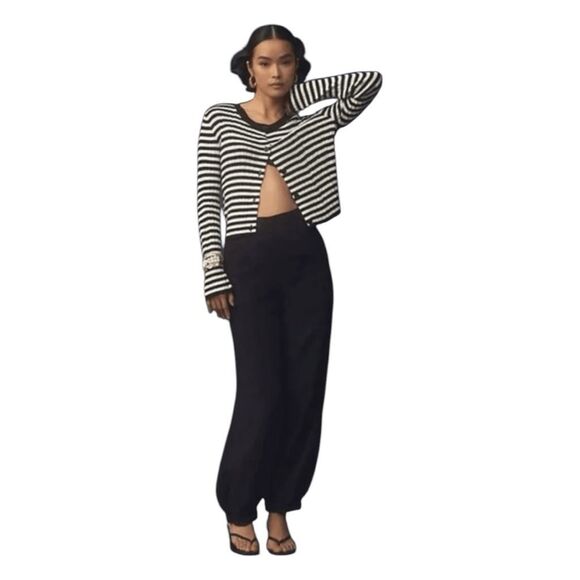 Pilcro Anthropologie Boot Tuck Parachute Pants Black Linen Mix Jogger Hem 28 - Picture 1 of 9